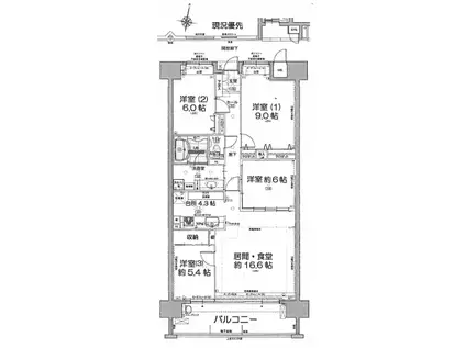 ポレスターブロードシティ文京町(4LDK/15階)の間取り写真
