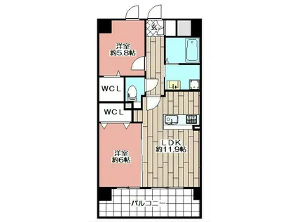ニューリバー鳥栖(2LDK/10階)の間取り写真