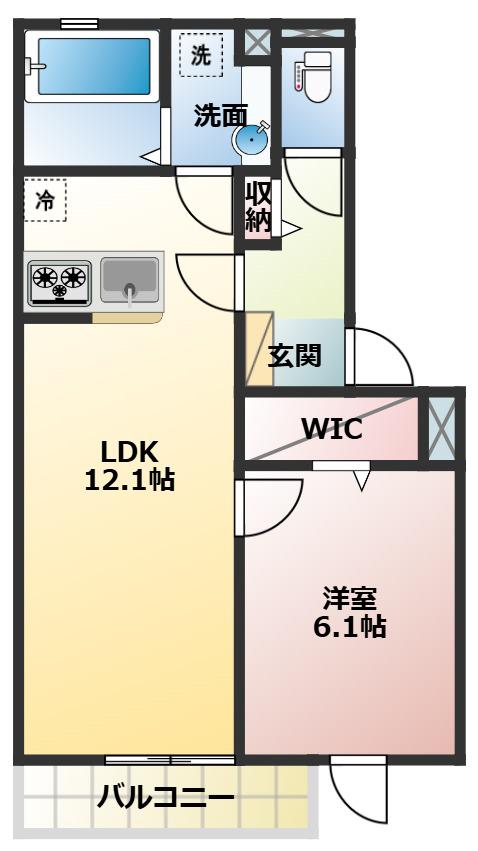 YKメゾン舞子台(1LDK/3階)の間取り写真