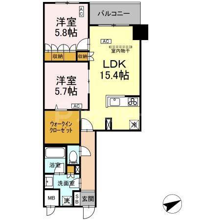 サンジョイアゼロ(2LDK/7階)の間取り写真