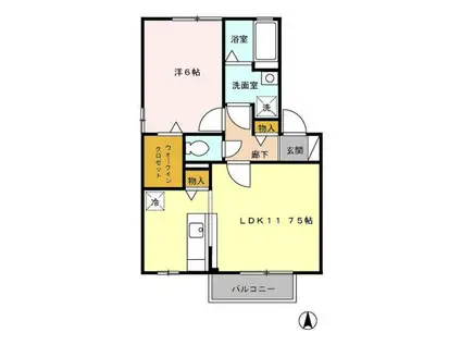 セジュールKIYO B(1LDK/1階)の間取り写真