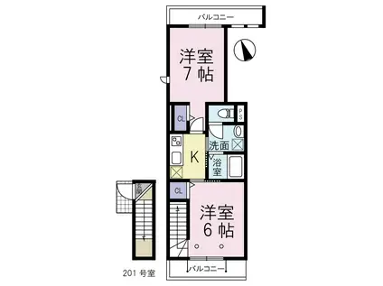 プリンセスガーデン西新井(2K/2階)の間取り写真