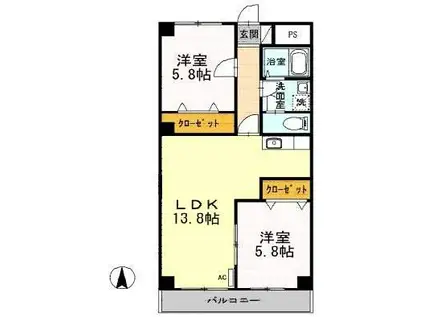 中御所グランバレー A(2LDK/3階)の間取り写真