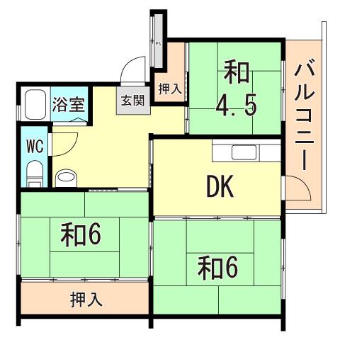 山陽電鉄本線 滝の茶屋駅 徒歩23分 5階建 築56年(3DK/5階)の間取り写真