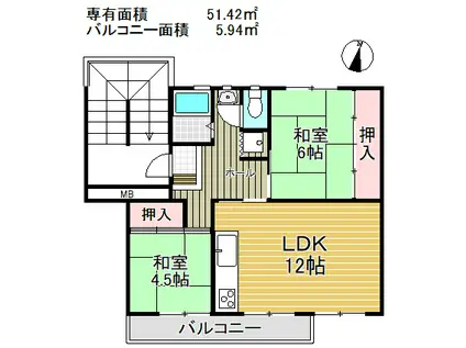 みさと団地8街区(2LDK/3階)の間取り写真
