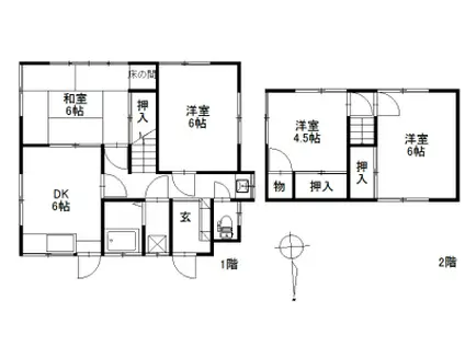 ＪＲ福塩線 道上駅 徒歩15分 2階建 築52年(4DK/1階)の間取り写真