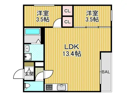 AVANTIO泉佐野(2LDK/1階)の間取り写真