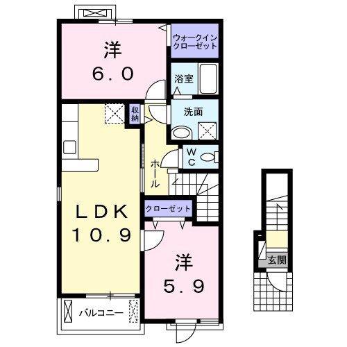 リバーサイド インフィニティI(2LDK/2階)の間取り写真