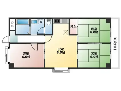 サンテラス花の木(3DK/4階)の間取り写真