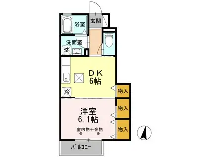 インカーサ36(1DK/1階)の間取り写真