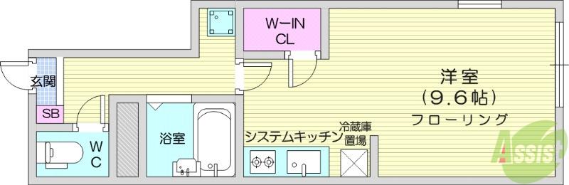 ロワール国見(ワンルーム/1階)の間取り写真