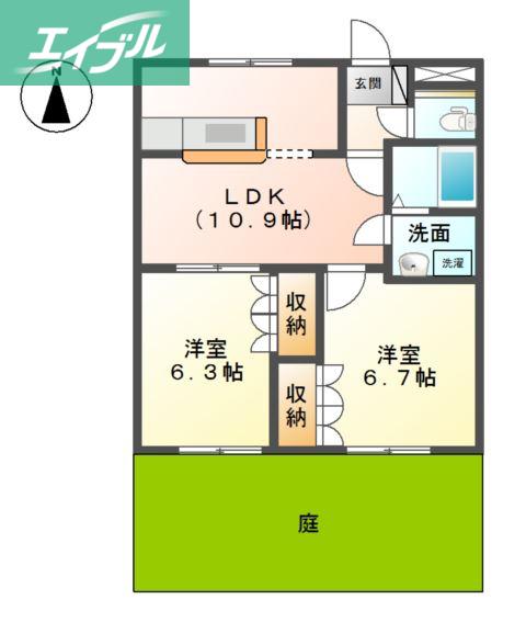 リープクレセント(2LDK/1階)の間取り写真