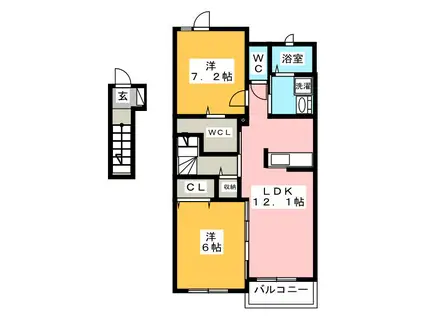 エスポワール輪之内II(2LDK/2階)の間取り写真