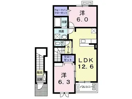 ディアコート箕谷(2LDK/2階)の間取り写真