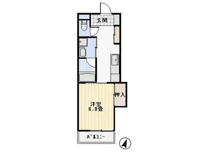 カーサ・ミア(1K/4階)の間取り写真