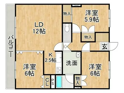 ハイツおびうん1(3LDK/3階)の間取り写真