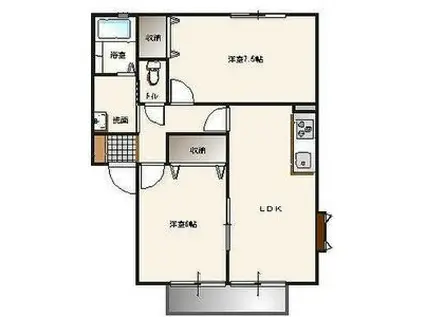 カーサピアチェーレB棟(2DK/1階)の間取り写真