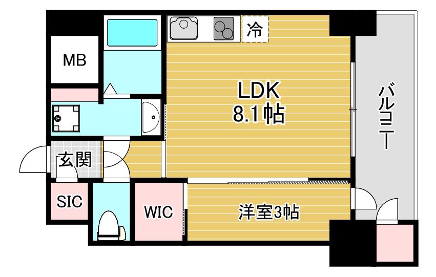 セレニテフラン難波(1LDK/11階)の間取り写真