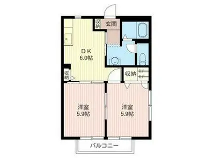 トワヴェール(2DK/1階)の間取り写真