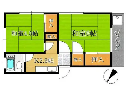 野呂田マンション(2K/2階)の間取り写真