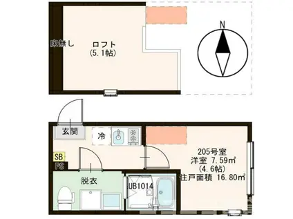ハーモニーテラス金町V(1K/2階)の間取り写真