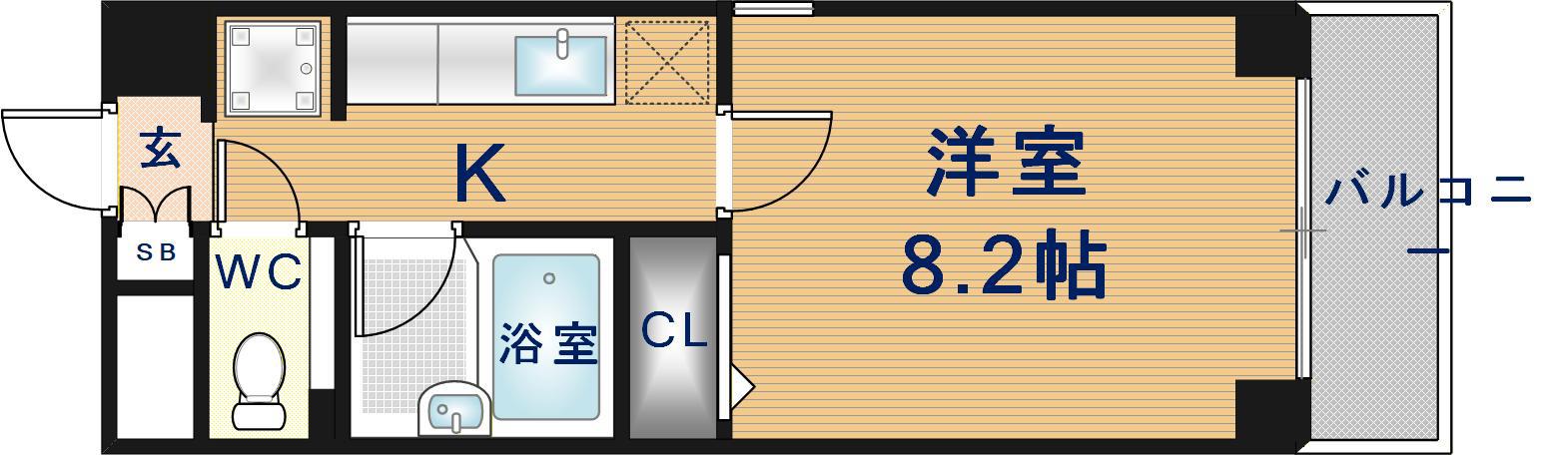 ヴィラハピネス(1K/2階)の間取り写真