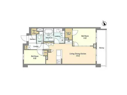 JP NOIE 等々力(2LDK/6階)の間取り写真