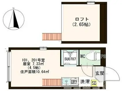 ハーモニーテラス幸町(ワンルーム/1階)の間取り写真