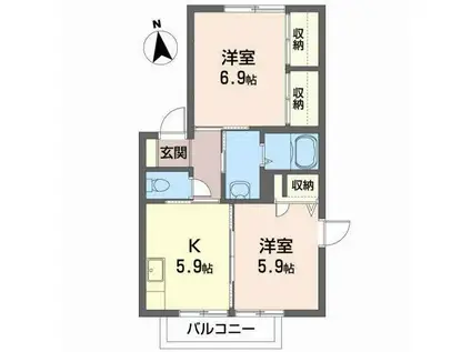 メゾン・ド・ファミーユD(2K/2階)の間取り写真