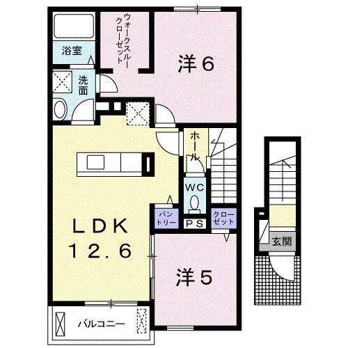 ヴィラ ピアーチェII(2LDK/2階)の間取り写真