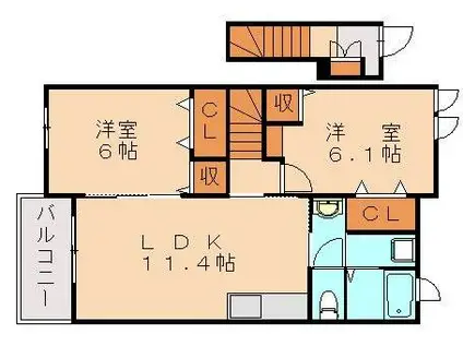 サンリット・フィオーレA(2LDK/2階)の間取り写真