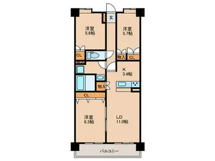 グランヴィル百道(3LDK/5階)の間取り写真