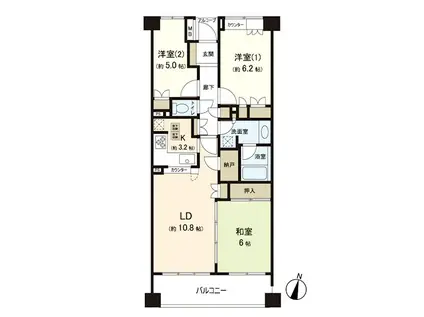 上大岡パークホームズ弐番館(3LDK/2階)の間取り写真