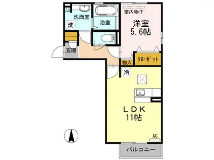 リヤンAJII(1LDK/2階)の間取り写真