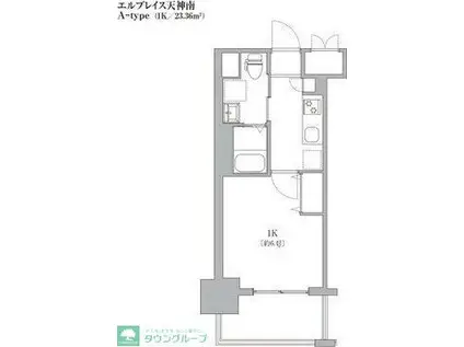 エルプレイス天神南(1K/3階)の間取り写真