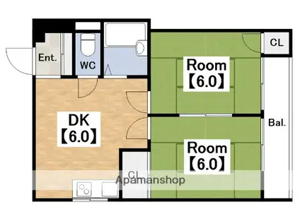 伸晃マンション(2DK/3階)の間取り写真
