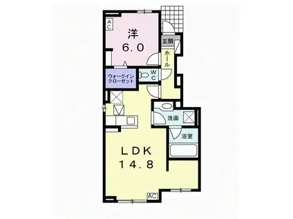 ソリジェII B(1LDK/1階)の間取り写真
