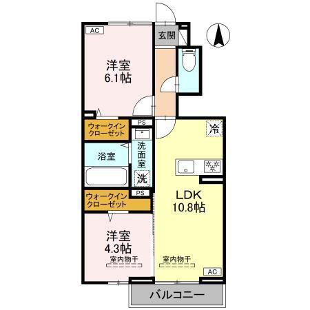 フェリオ文京 II(2LDK/1階)の間取り写真