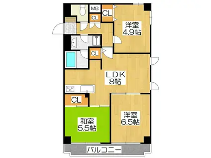 エイブル創久五条大宮(3LDK/7階)の間取り写真