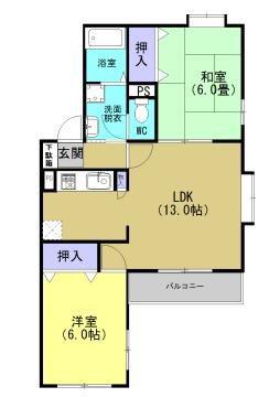シャトー光の森C(2LDK/3階)の間取り写真
