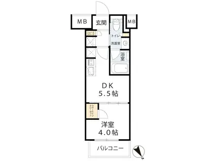 ザ・パークハビオ同心(1DK/4階)の間取り写真