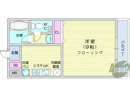 ロイヤルステージ宮城野(1K/3階)の間取り写真