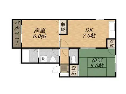 ソレアード北仁川(2DK/2階)の間取り写真