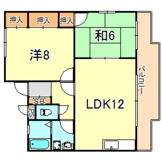 サングリーン衣笠(2LDK/3階)の間取り写真