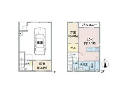 GCOLOR木田申尾 B棟(2LDK/1階)の間取り写真