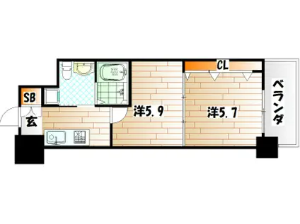 NO.65クロッシングタワー(2K/18階)の間取り写真