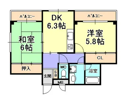 チェスナットヒル芦屋(2DK/5階)の間取り写真