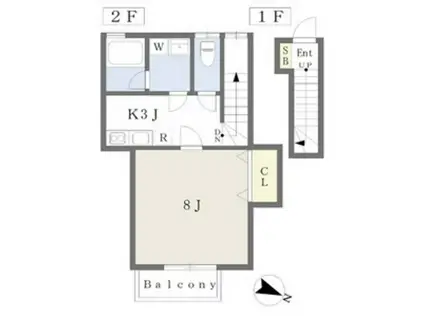 アスコット八本松A(1K/2階)の間取り写真