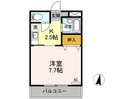 ドミール末広II(1K/2階)の間取り写真