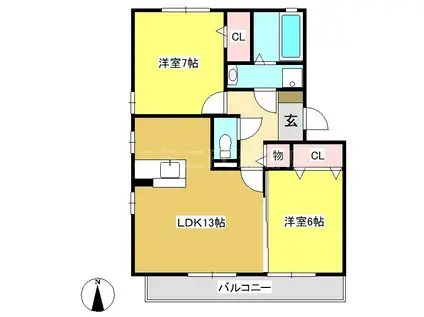 グランドール(2LDK/1階)の間取り写真